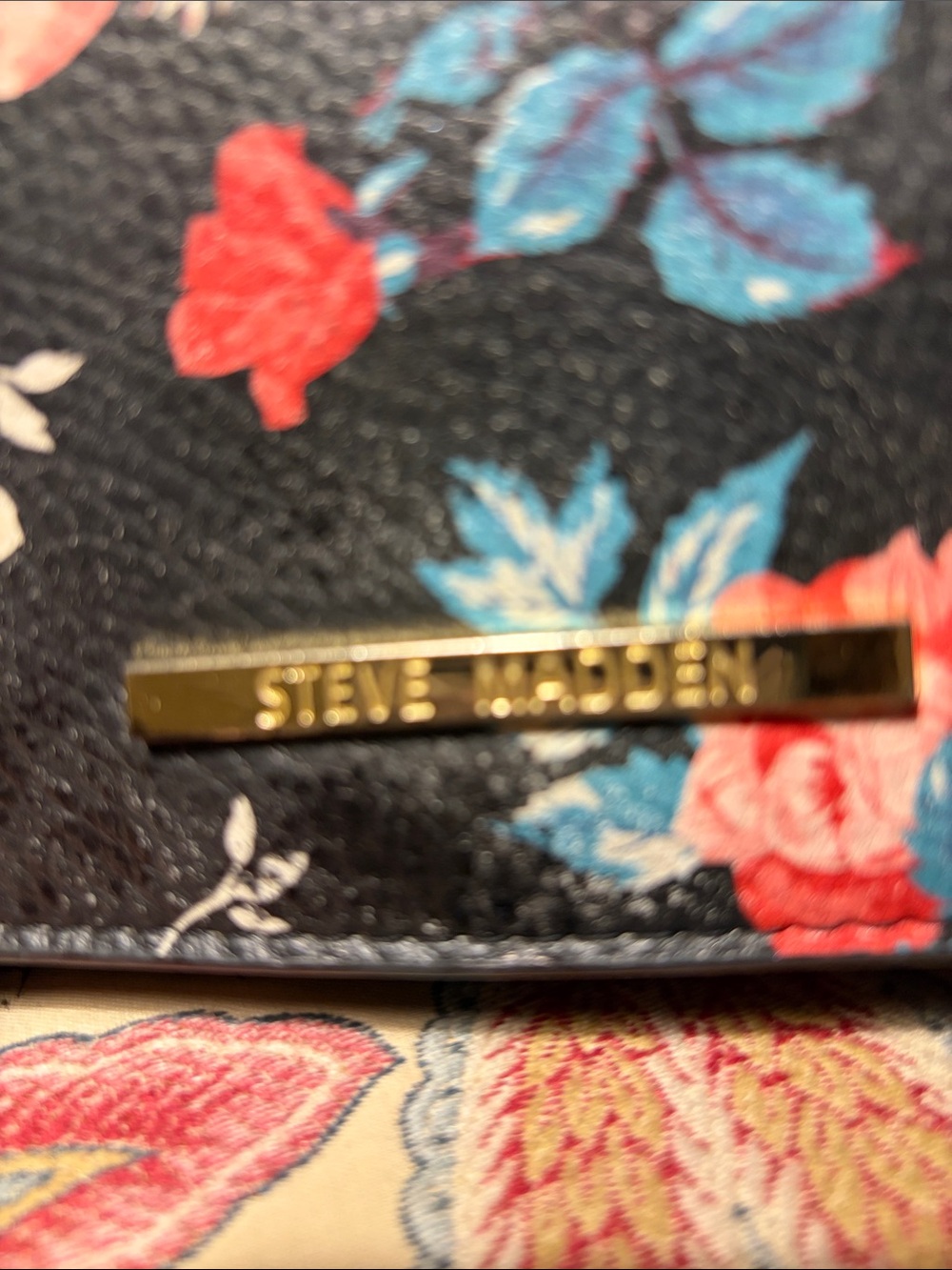 Steve Madden Black Floral Crossbody with Tassel GUC. Call-out- Rubbing - Picture 2 of 13